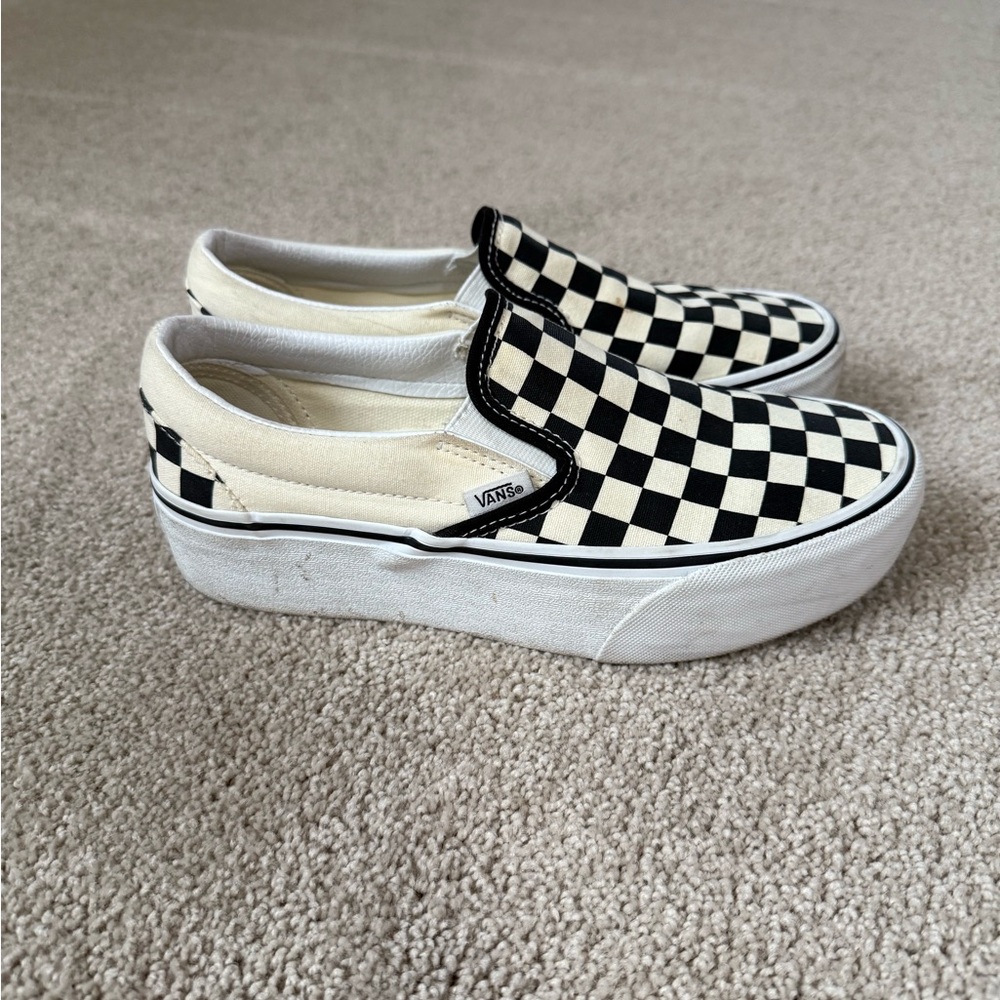 Vans Women's Checkerboard Slip-On Shoes - Black and Cream